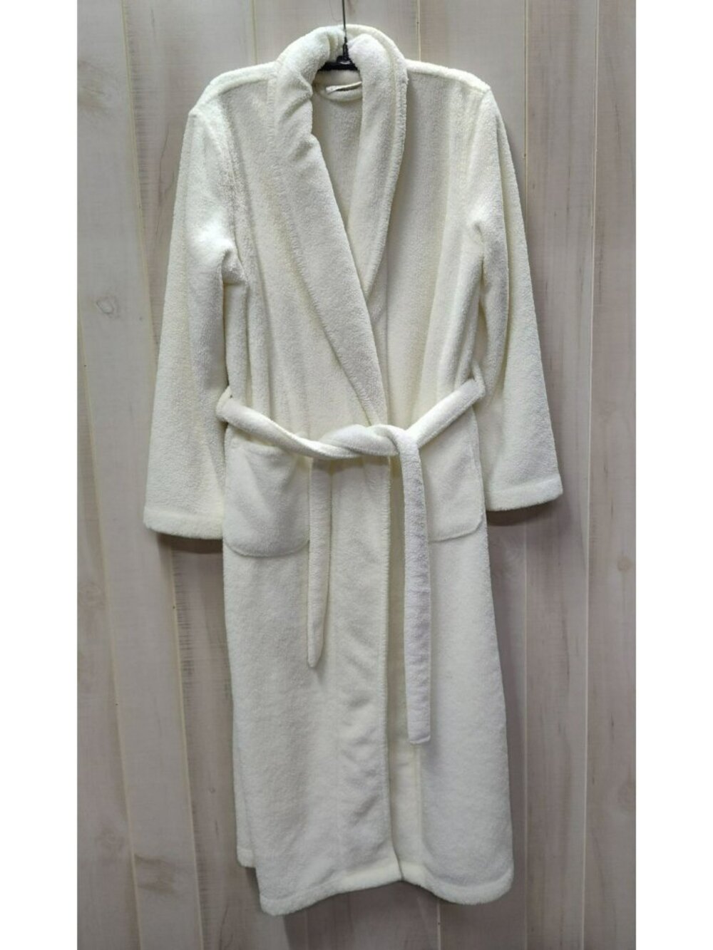 Aegean Apparel Warm Plush Fleece Robe Cream White S Long Sleeve Pocket Housecoat